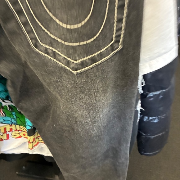 MENS True Religion Ricky Relaxed Stretch Denim Jeans Pre Owned SZ 34 Black Grey - Picture 12 of 16